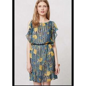 Plenty by‎ Tracy Reese Floral Print 100% Silk Dress Blue Yellow Women's Small S
